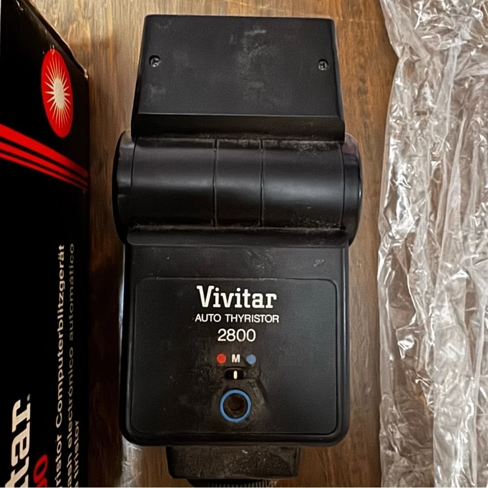 Vtg Vivitar Auto Thyristor 2800 Shoe Mount Flash Working W/ Filters, Box, Manual